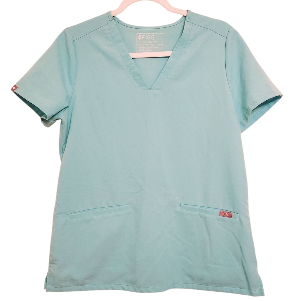 FIGS | Women's Teal Blue V- Neck Three Pocket Scrubs Top (Size Small)